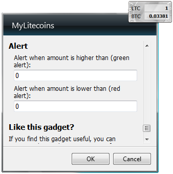 MyLitecoins gadget config screenshot